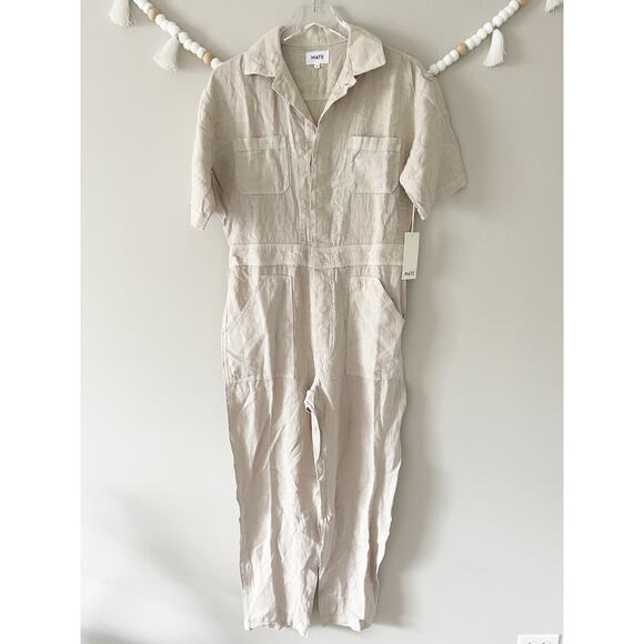NEW Mate the Label Linen Short Sleeve Jumpsuit Classic Utility Size Small - Picture 8 of 10